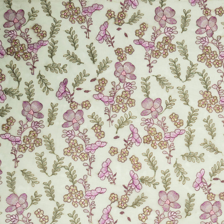 Fiha Jaal on Light Grey Silk Organza Embroidered Fabric