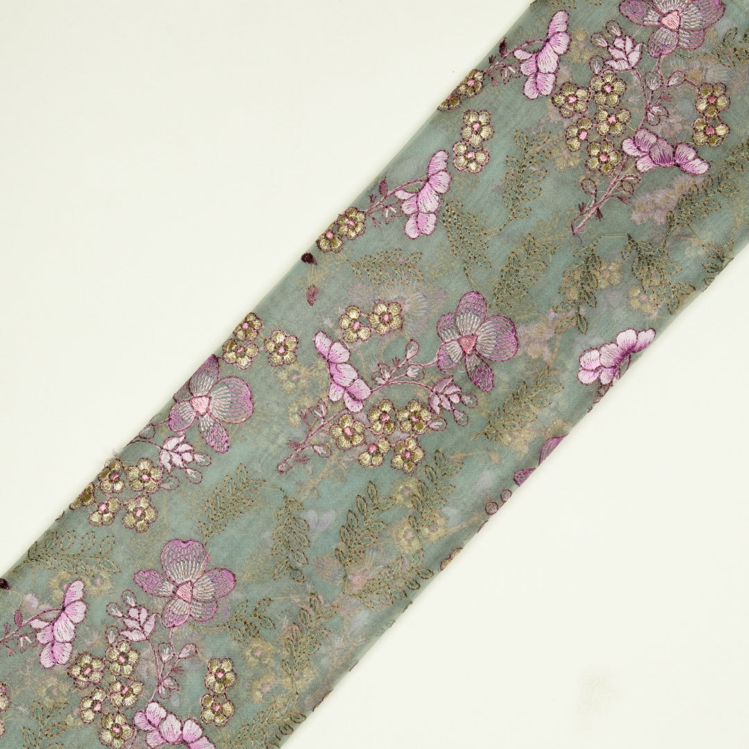 Fiha Jaal on Light Grey Silk Organza Embroidered Fabric