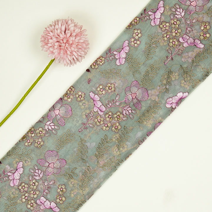 Fiha Jaal on Light Grey Silk Organza Embroidered Fabric