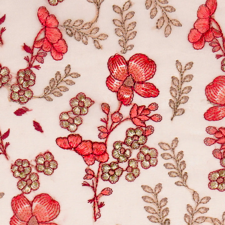 Fiha Jaal on Blush Silk Organza Embroidered Fabric