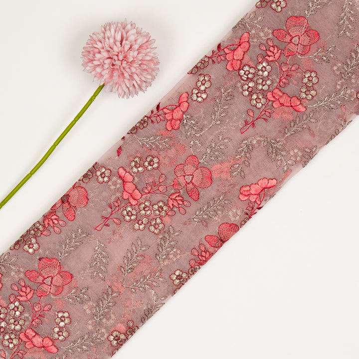 Fiha Jaal on Blush Silk Organza Embroidered Fabric