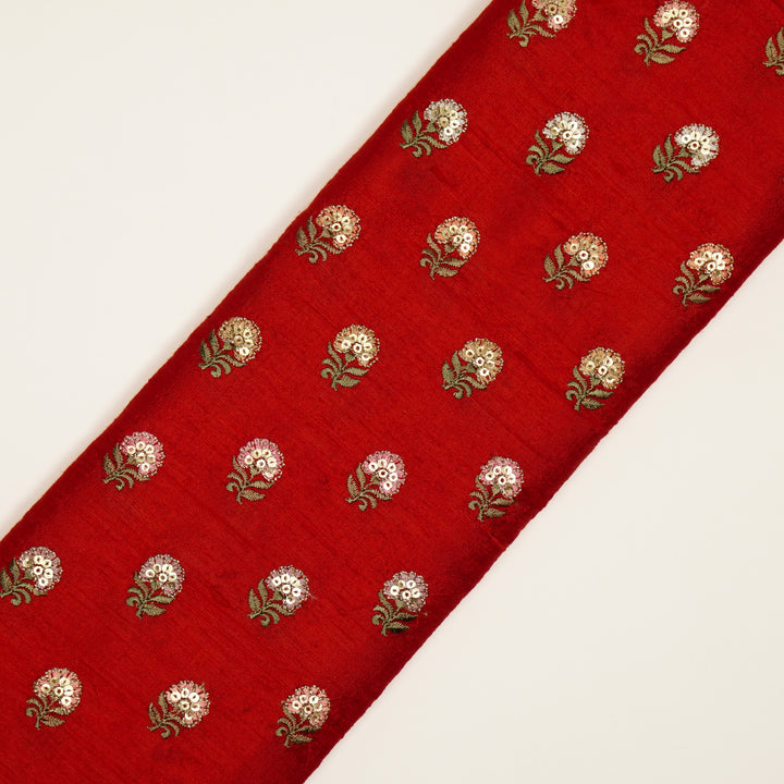 Gulfi Buti on Red Raw Silk Embroidered Fabric
