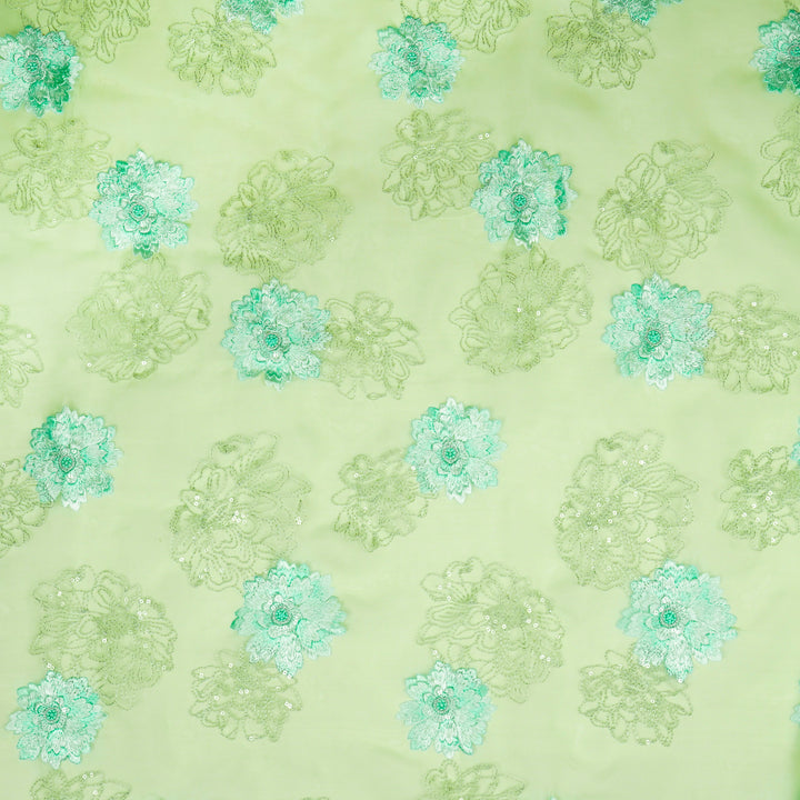 Sanoja Buta on Pista Green Silk Organza Embroidered Fabric