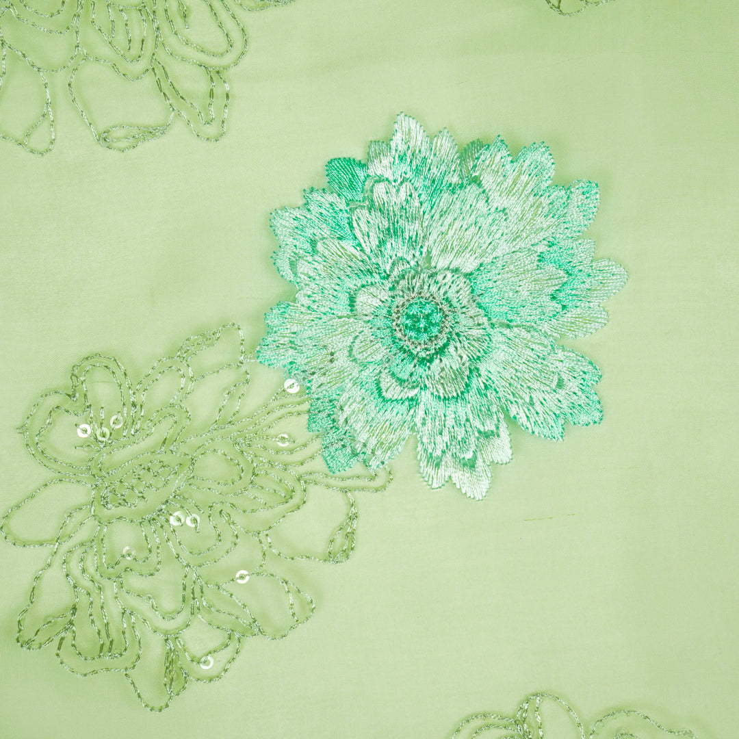 Sanoja Buta on Pista Green Silk Organza Embroidered Fabric