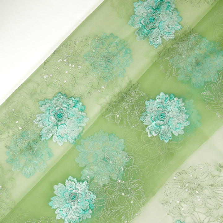 Sanoja Buta on Pista Green Silk Organza Embroidered Fabric