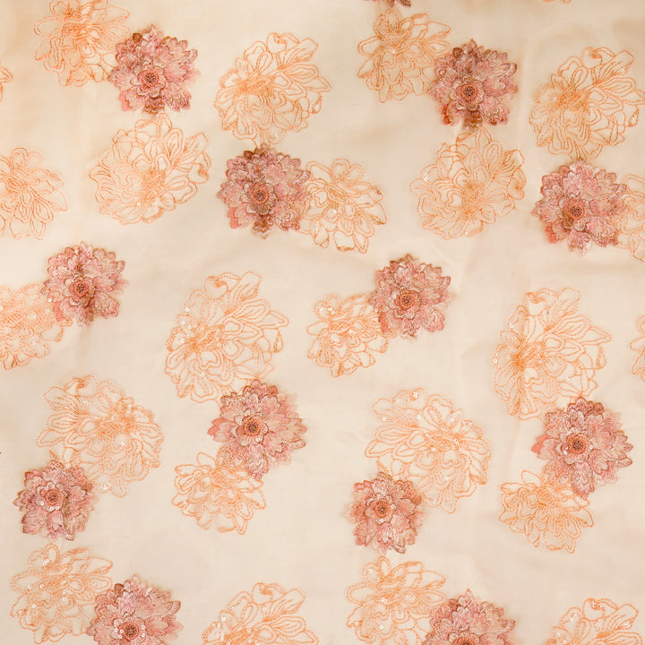 Sanoja Buta on Peach Silk Organza Embroidered Fabric