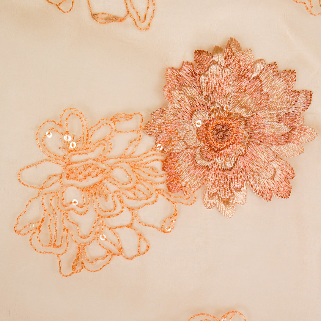 Sanoja Buta on Peach Silk Organza Embroidered Fabric