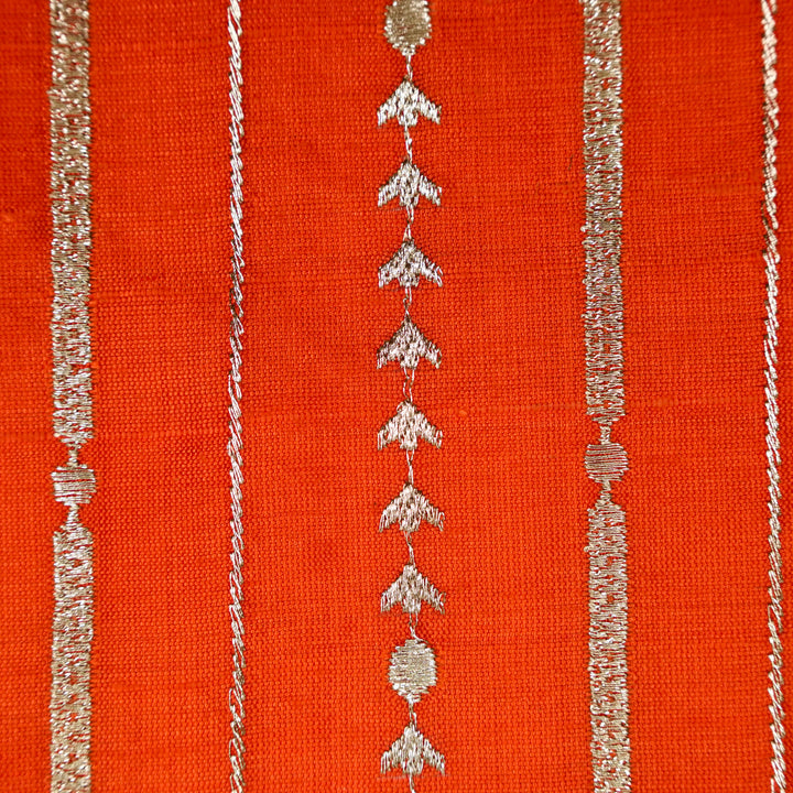 Zavaya Jaal on Rust Raw Silk Embroidered Fabric