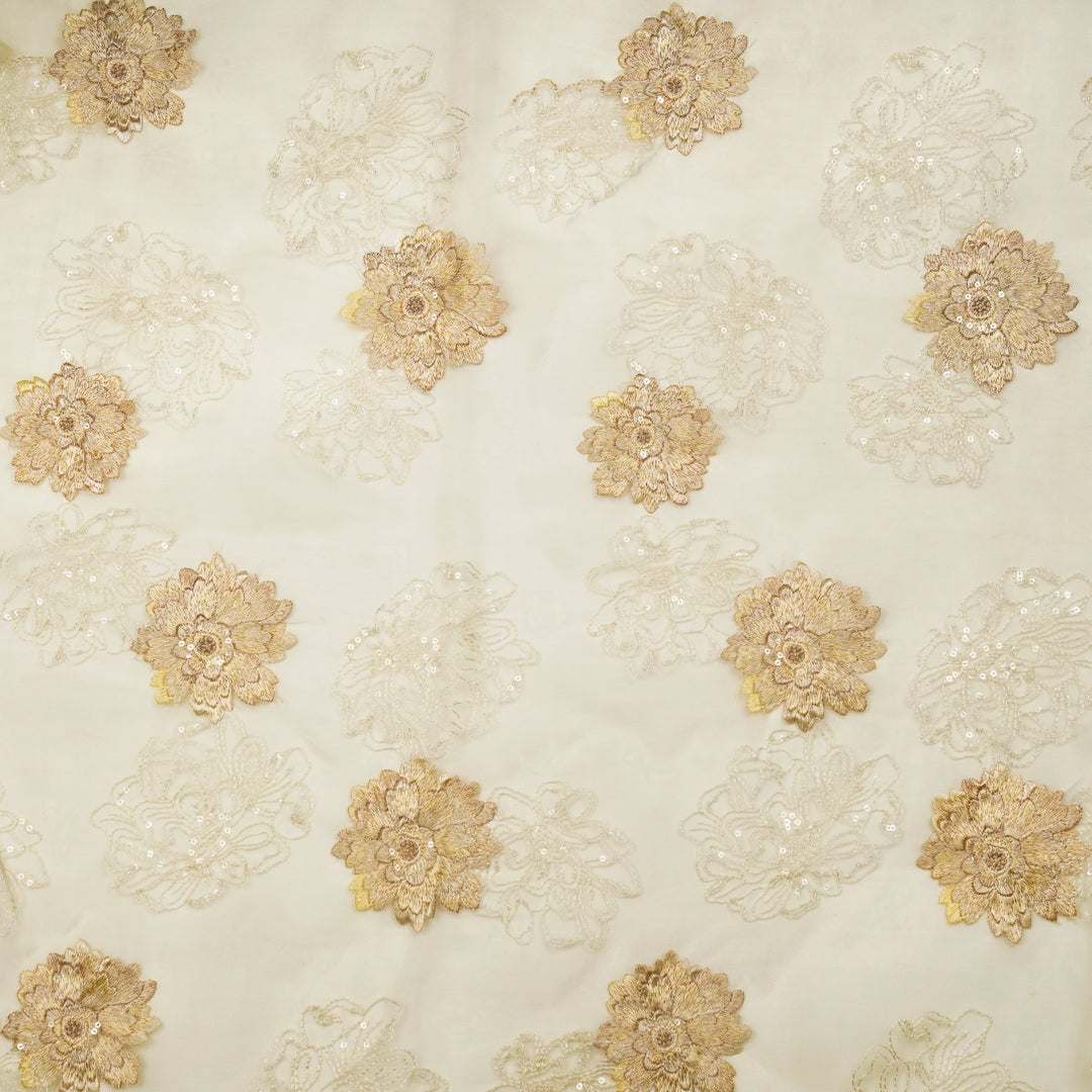 Sanoja Buta on Cream Silk Organza Embroidered Fabric