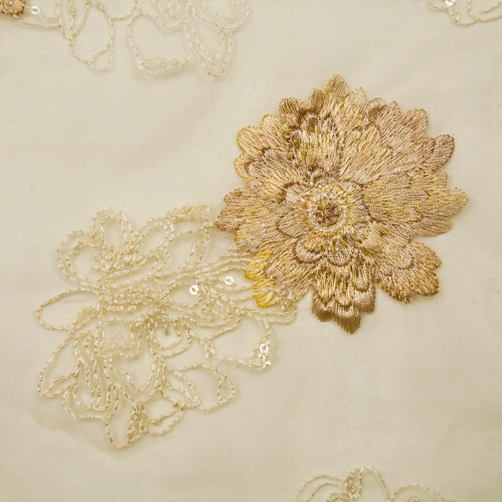 Sanoja Buta on Cream Silk Organza Embroidered Fabric