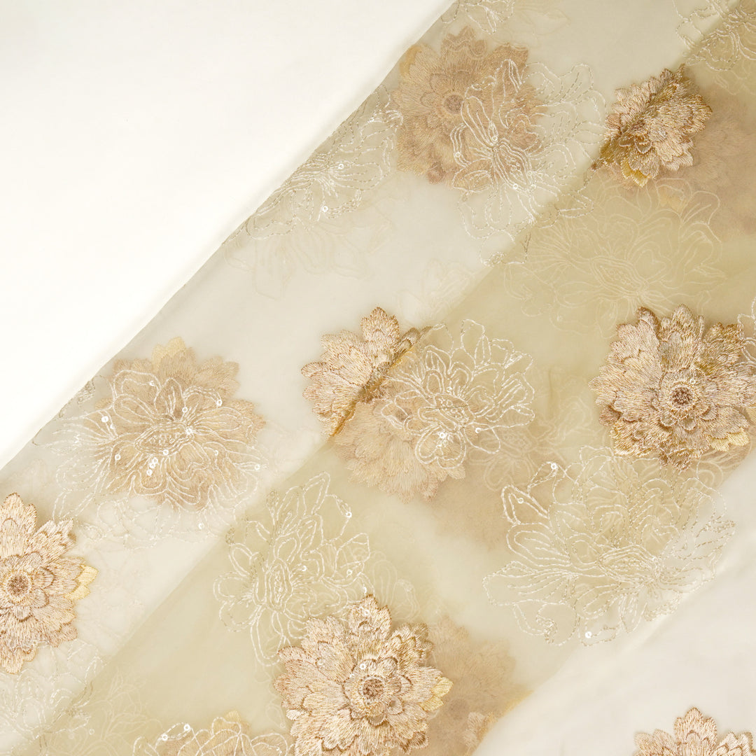 Sanoja Buta on Cream Silk Organza Embroidered Fabric