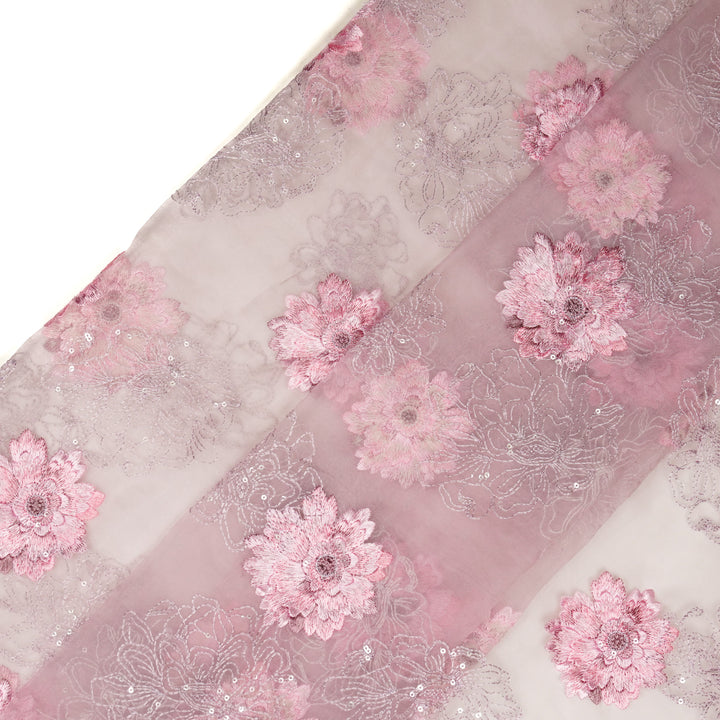 Sanoja Buta on Mauve Silk Organza Embroidered Fabric