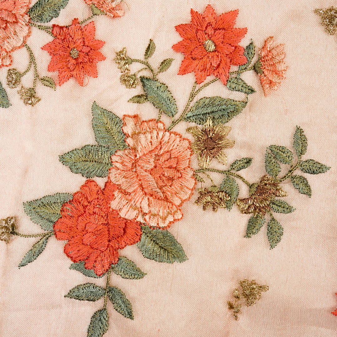 Anisa Floral Butas on Light Peach Pure Silk Tissue Embroidered Fabric