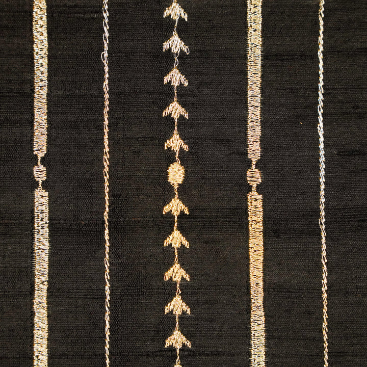 Zavaya Jaal on Black Raw Silk Embroidered Fabric