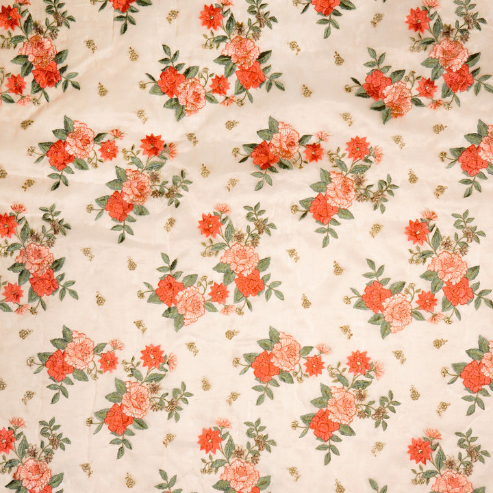 Anisa Floral Butas on Light Peach Pure Silk Tissue Embroidered Fabric