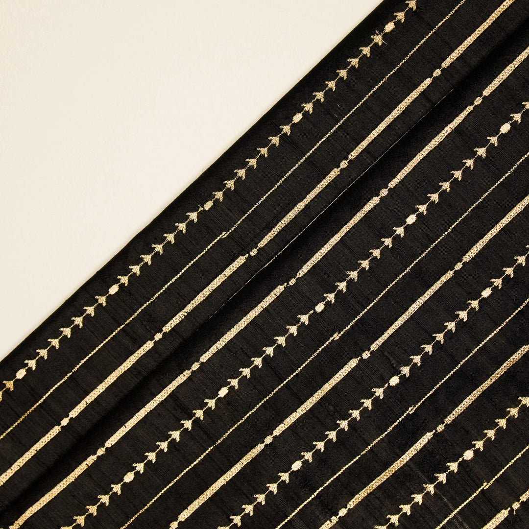 Zavaya Jaal on Black Raw Silk Embroidered Fabric