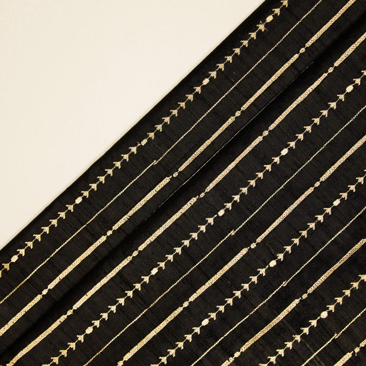 Zavaya Jaal on Black Raw Silk Embroidered Fabric