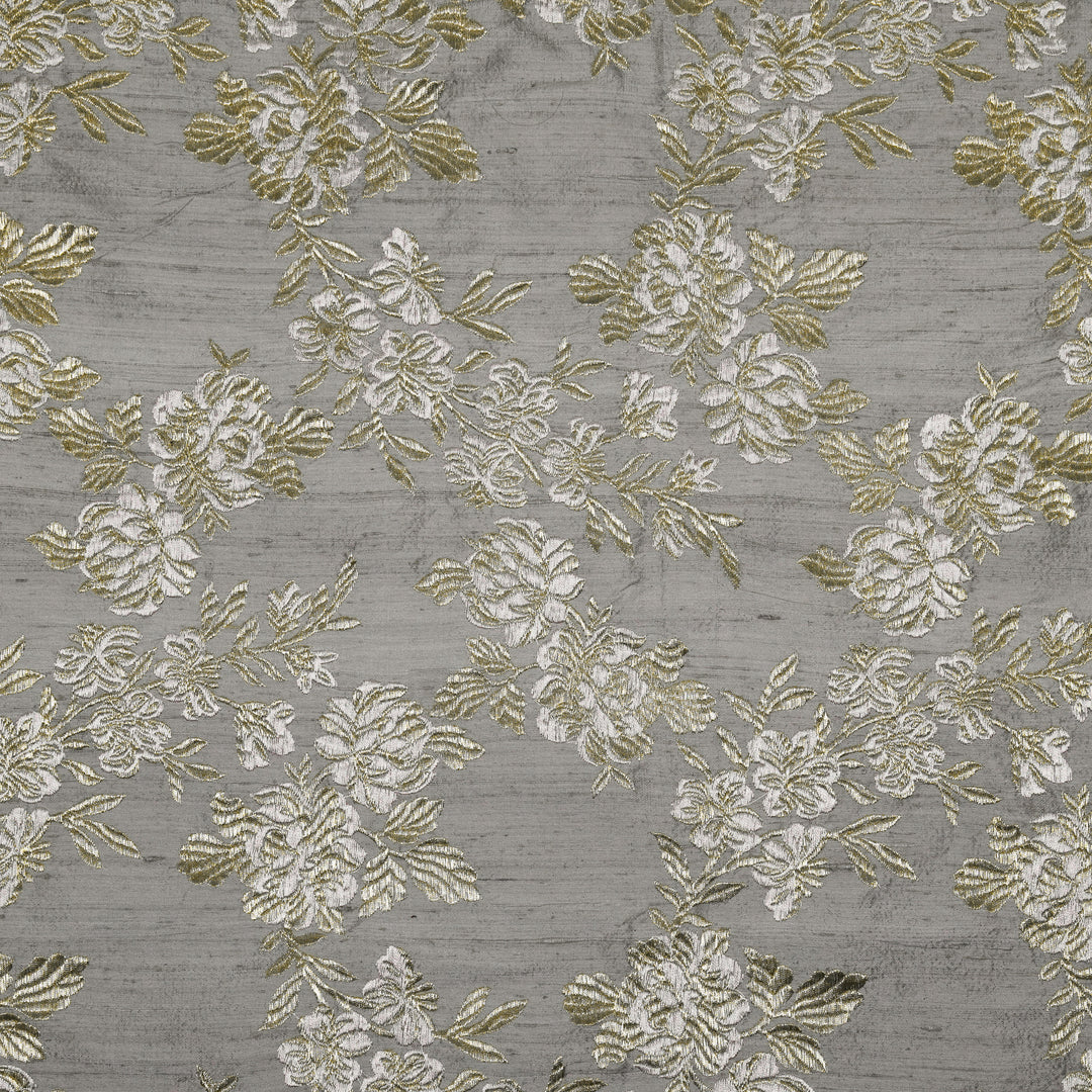 Taruja Jaal on Steel Grey Raw Silk Embroidered Fabric