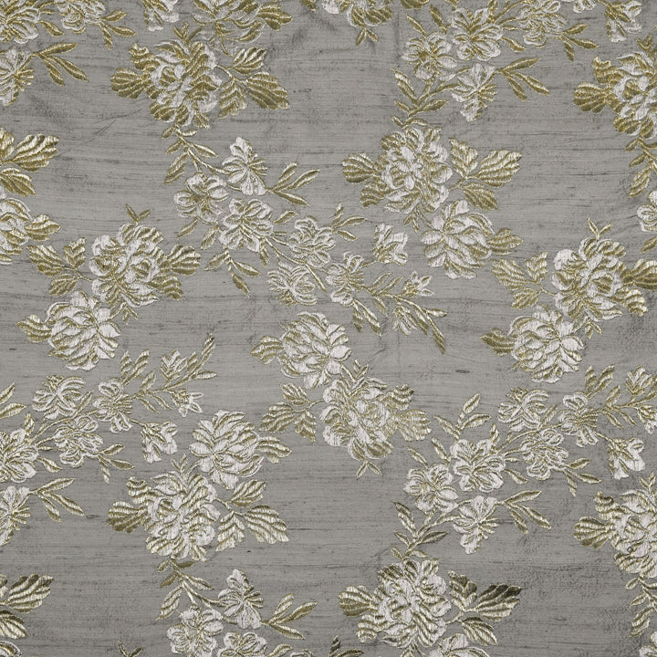 Taruja Jaal on Steel Grey Raw Silk Embroidered Fabric