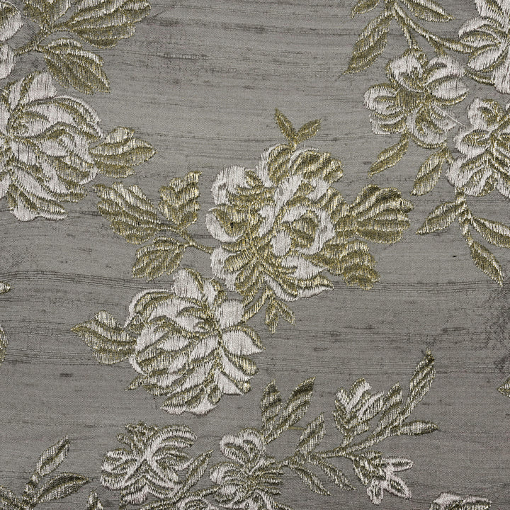 Taruja Jaal on Steel Grey Raw Silk Embroidered Fabric