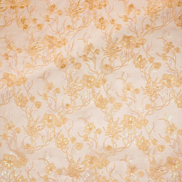 Samiha Jaal on Peach Silk Organza Embroidered Fabric