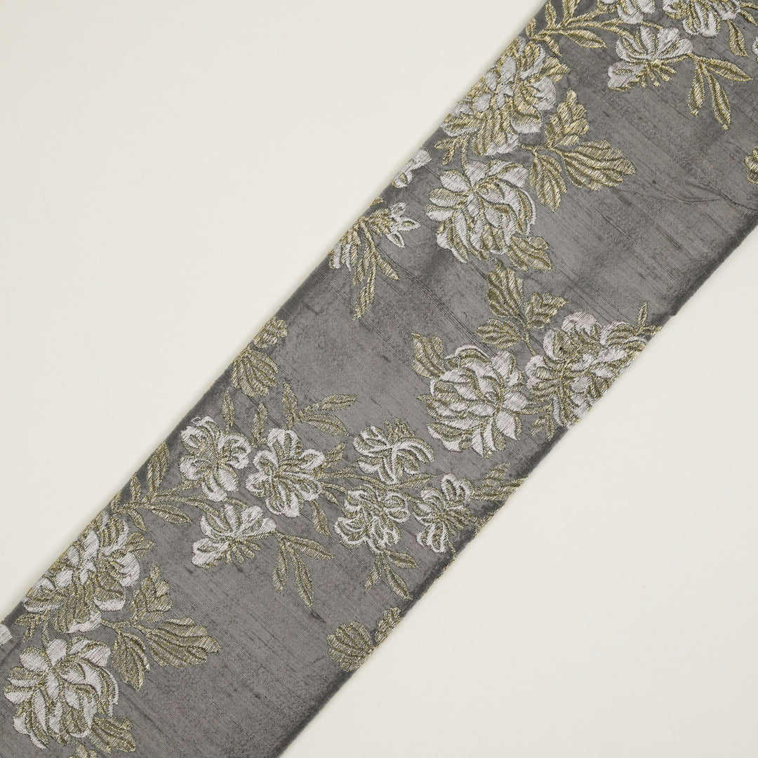 Taruja Jaal on Steel Grey Raw Silk Embroidered Fabric