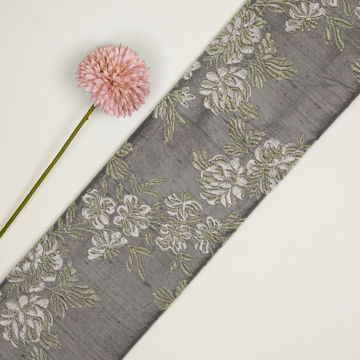 Taruja Jaal on Steel Grey Raw Silk Embroidered Fabric