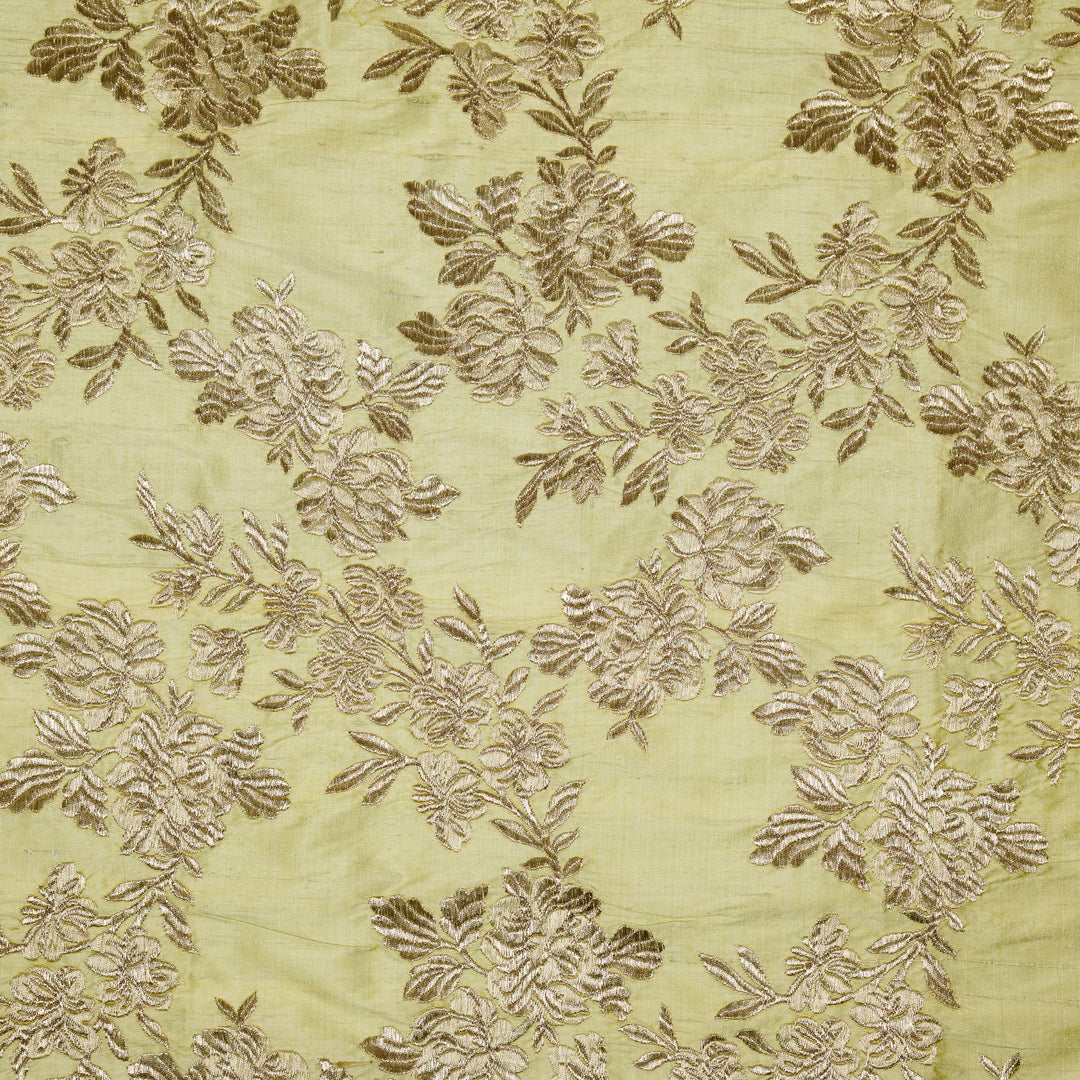 Taruja Jaal on Lemon Raw Silk Embroidered Fabric