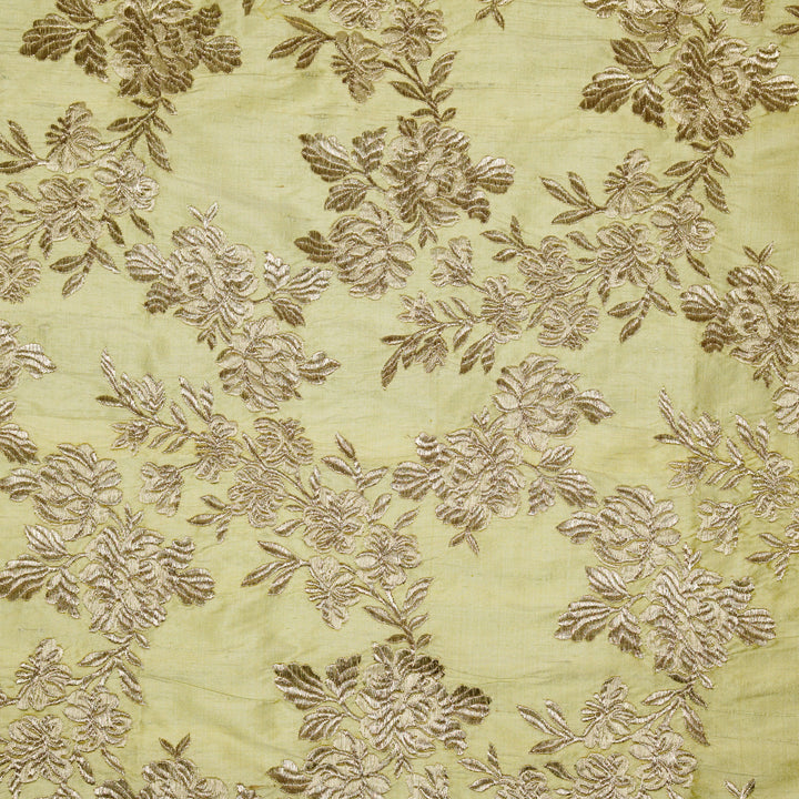 Taruja Jaal on Lemon Raw Silk Embroidered Fabric