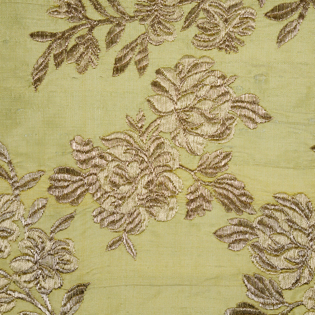 Taruja Jaal on Lemon Raw Silk Embroidered Fabric