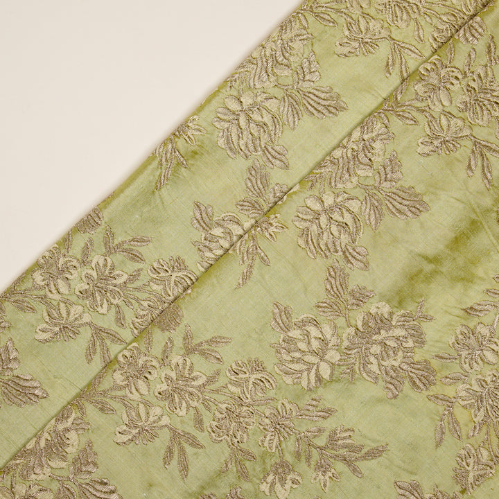 Taruja Jaal on Lemon Raw Silk Embroidered Fabric