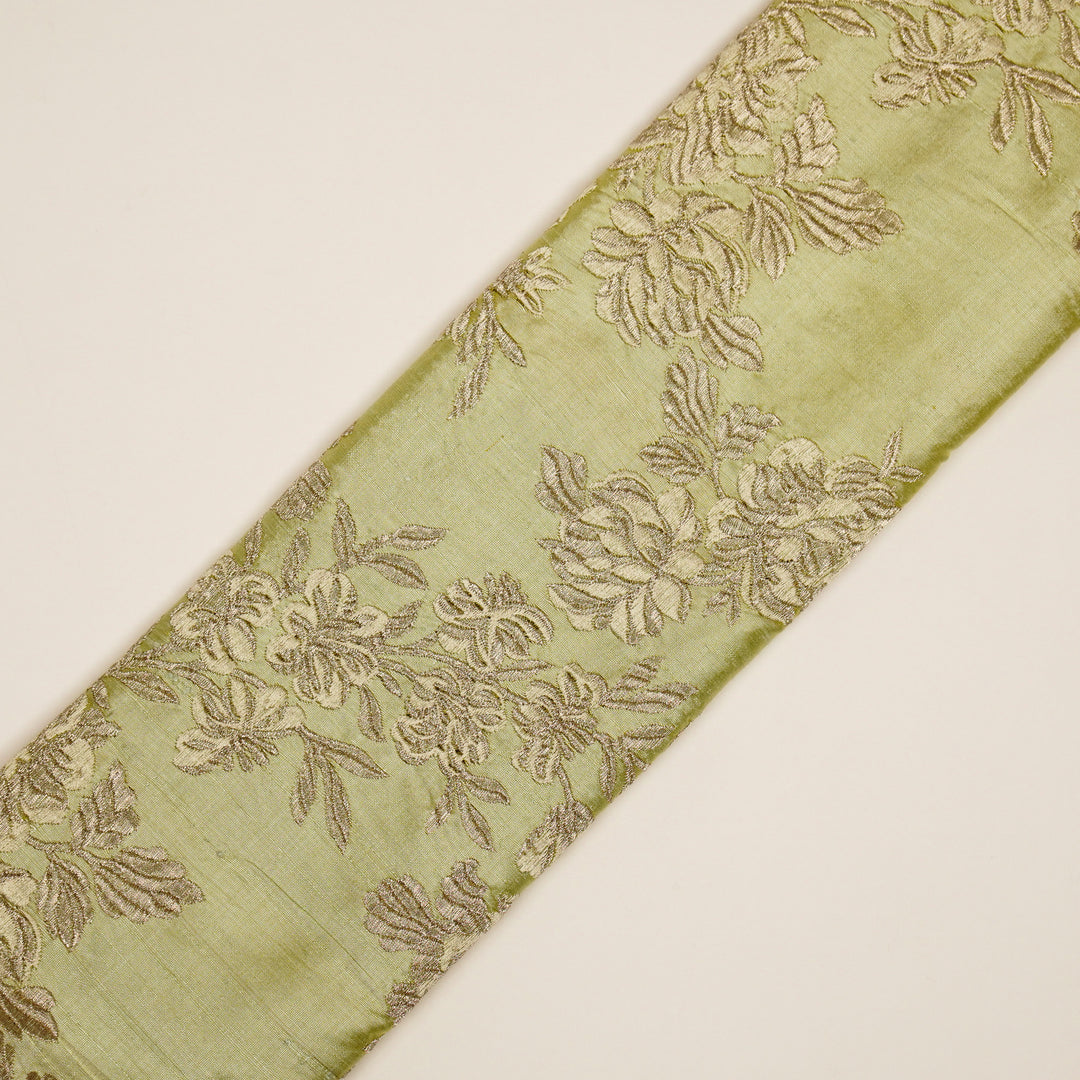 Taruja Jaal on Lemon Raw Silk Embroidered Fabric