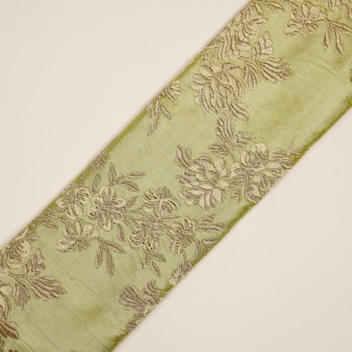 Taruja Jaal on Lemon Raw Silk Embroidered Fabric