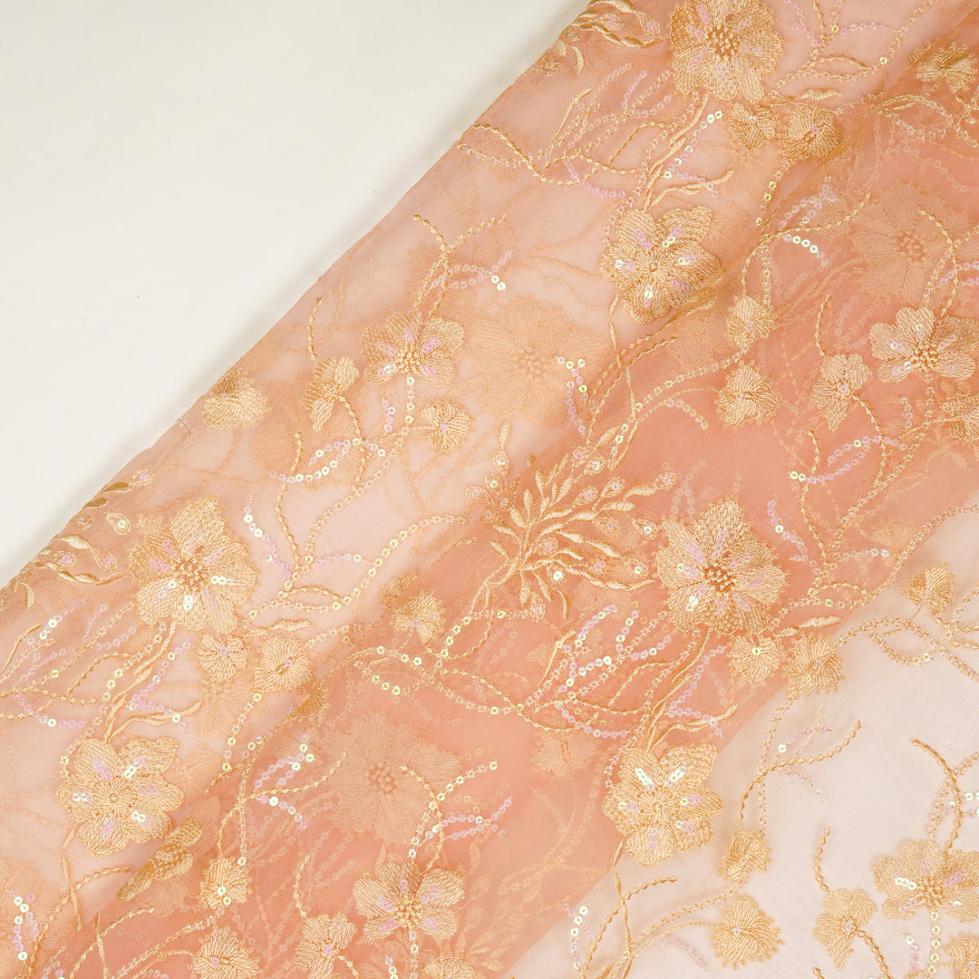 Samiha Jaal on Peach Silk Organza Embroidered Fabric