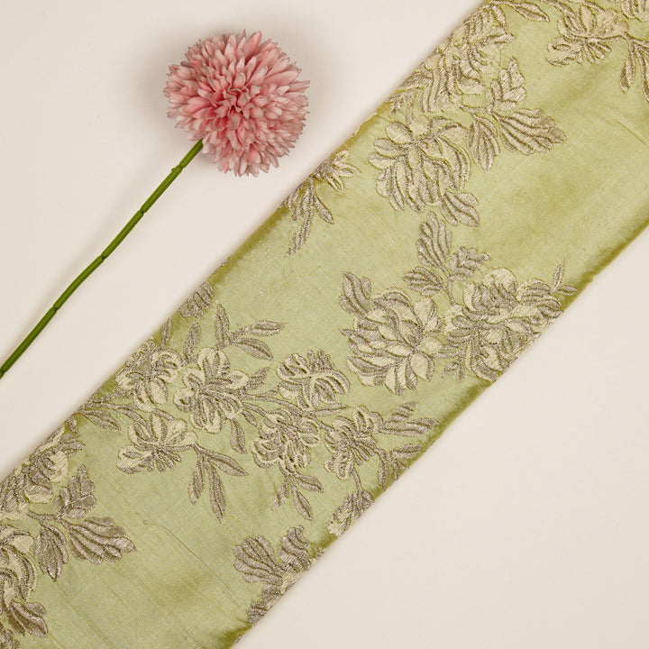 Taruja Jaal on Lemon Raw Silk Embroidered Fabric