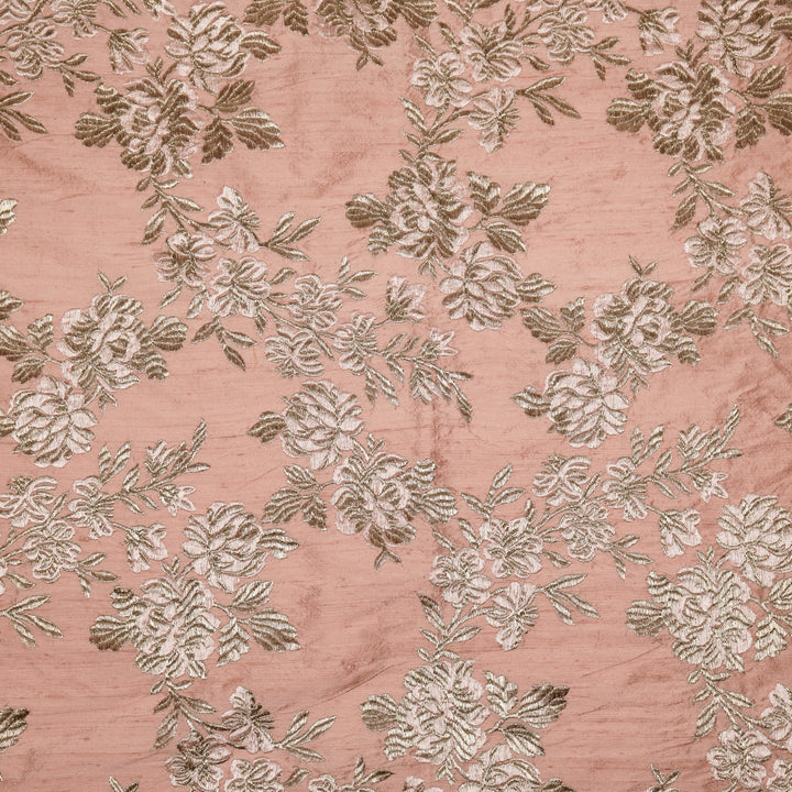 Taruja Jaal on Onion Pink Raw Silk Embroidered Fabric