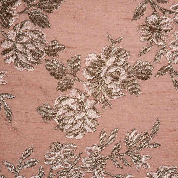 Taruja Jaal on Onion Pink Raw Silk Embroidered Fabric