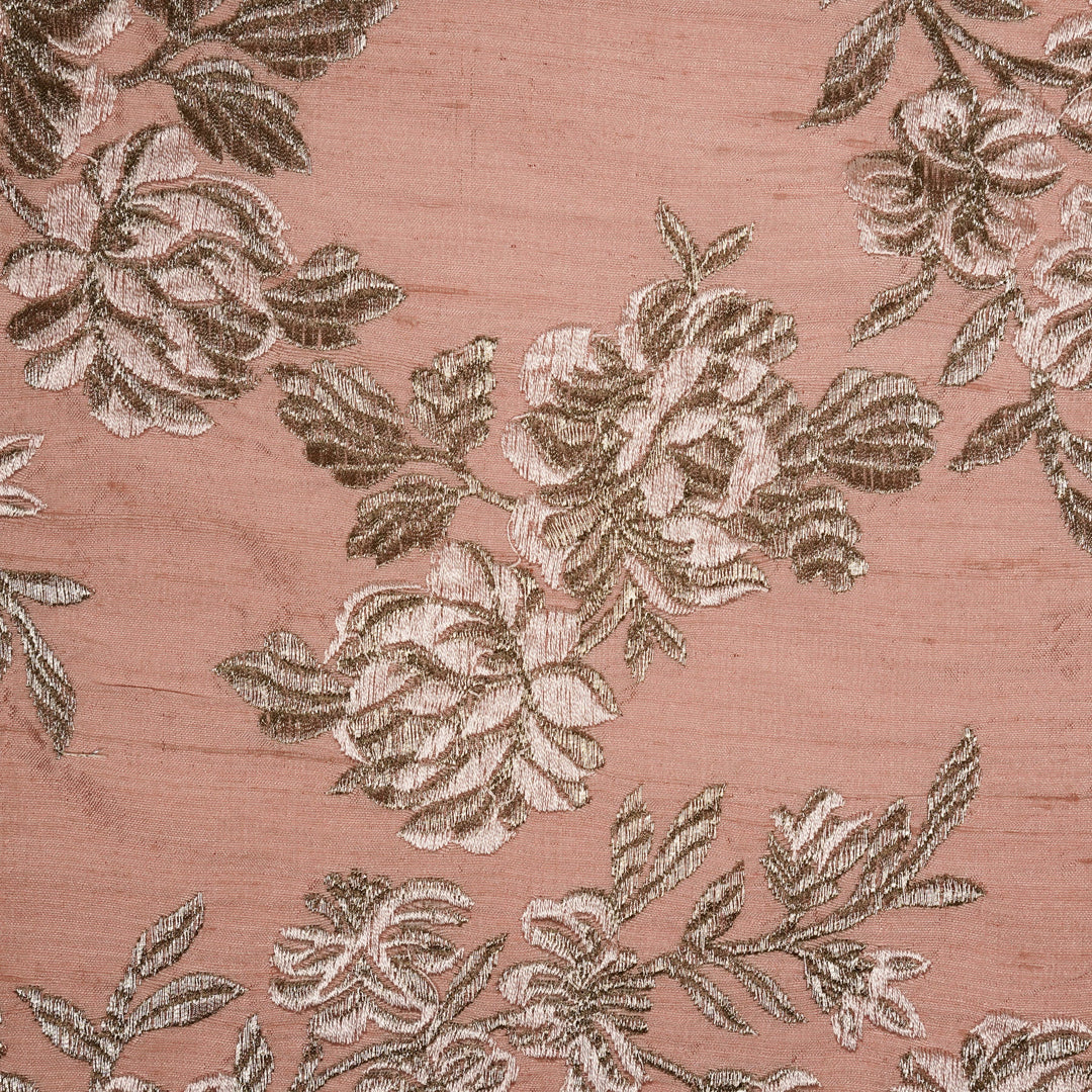 Onion Pink Raw Silk Taruja Jaal Embroidered Fabric