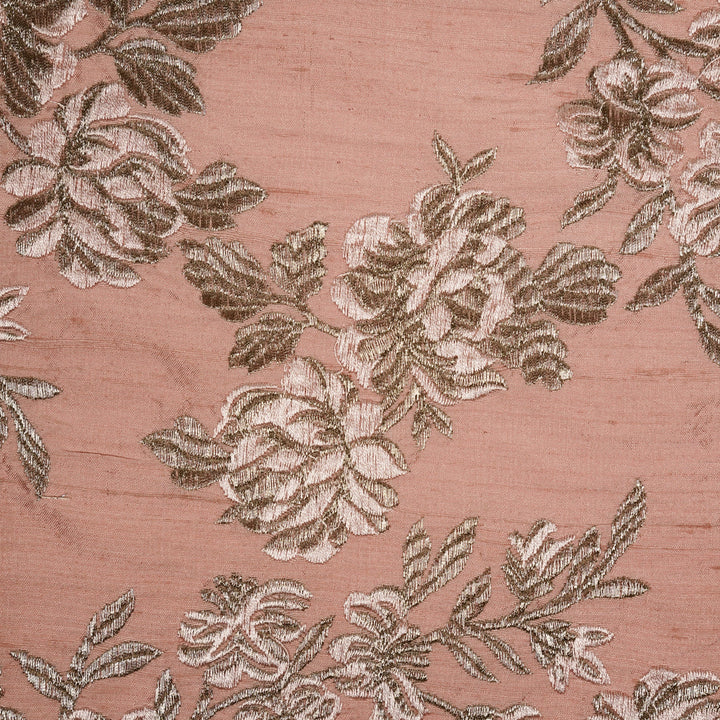 Onion Pink Raw Silk Taruja Jaal Embroidered Fabric