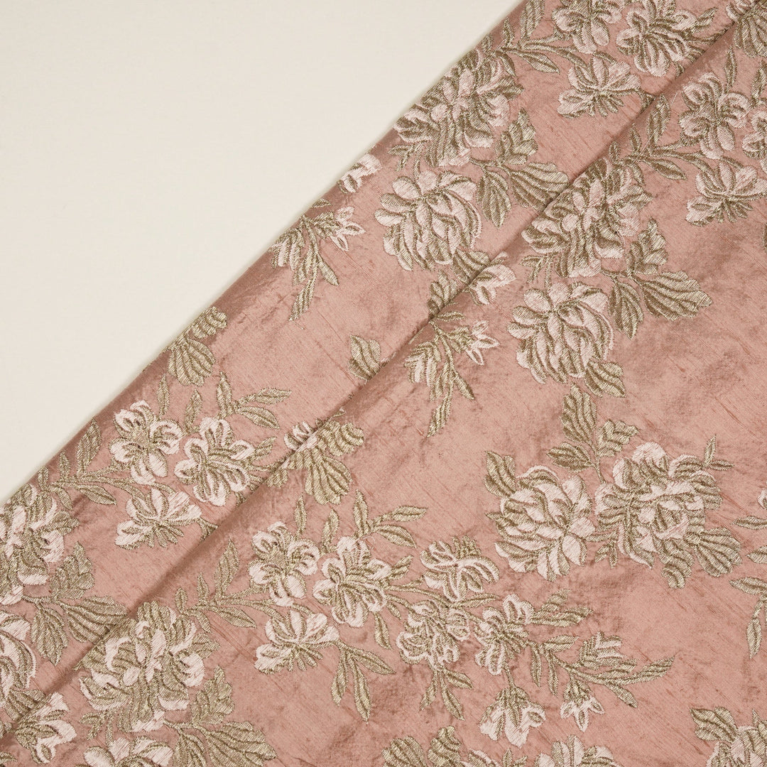 Onion Pink Raw Silk Taruja Jaal Embroidered Fabric