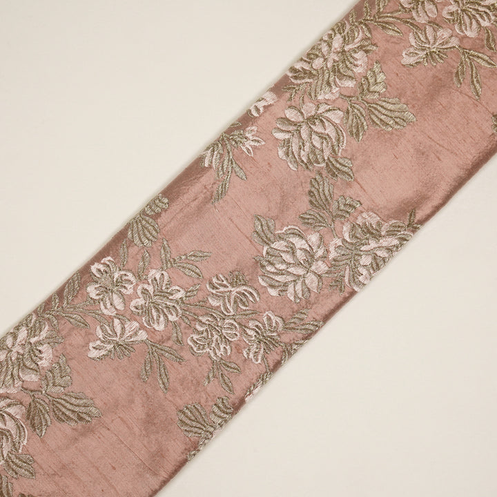 Taruja Jaal on Onion Pink Raw Silk Embroidered Fabric