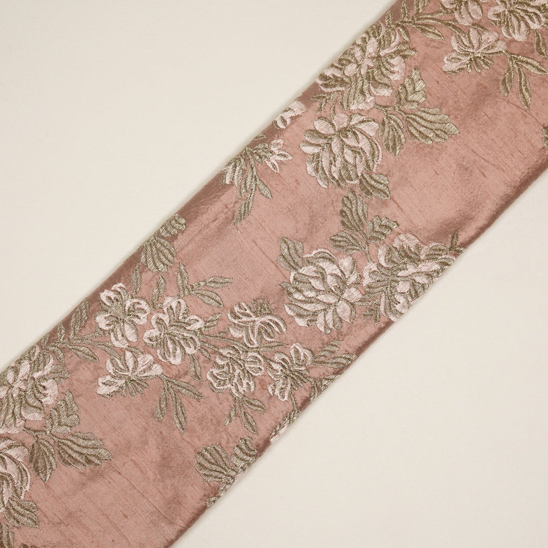 Onion Pink Raw Silk Taruja Jaal Embroidered Fabric