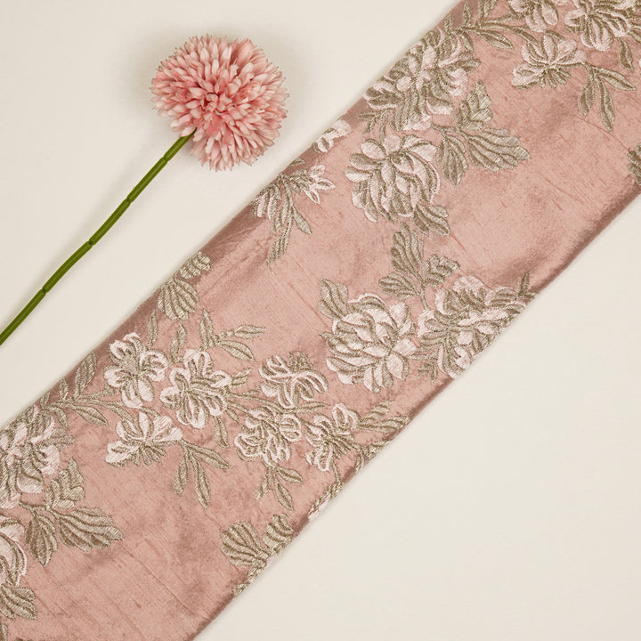 Taruja Jaal on Onion Pink Raw Silk Embroidered Fabric