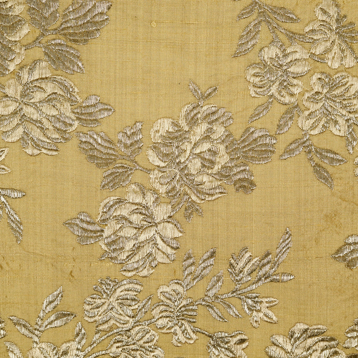 Taruja Jaal on Dark Beige Raw Silk Embroidered Fabric