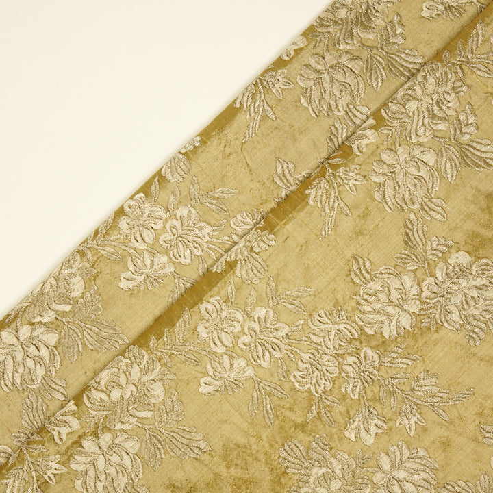 Taruja Jaal on Dark Beige Raw Silk Embroidered Fabric