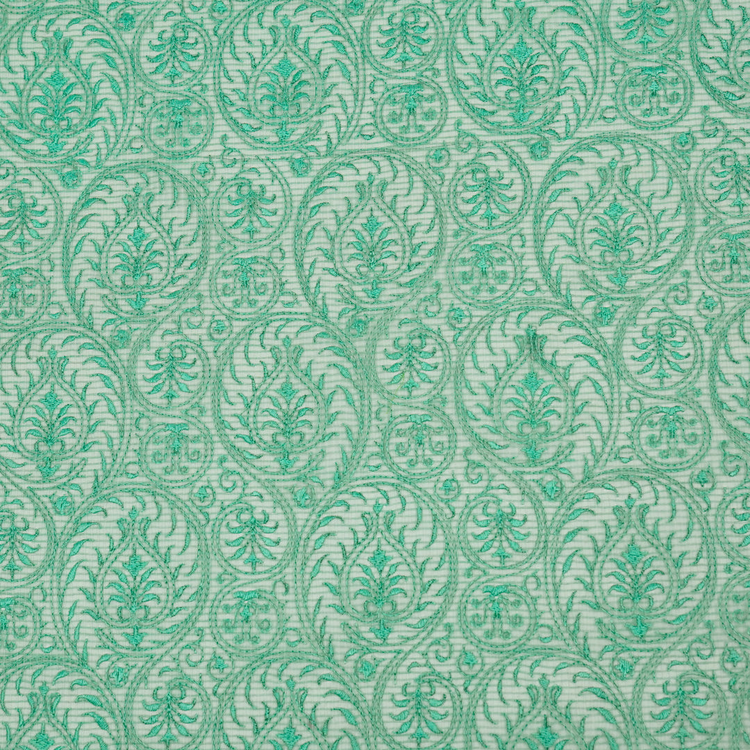 Shreenika Jaal on Aqua Green Munga Kota Embroidered Fabric