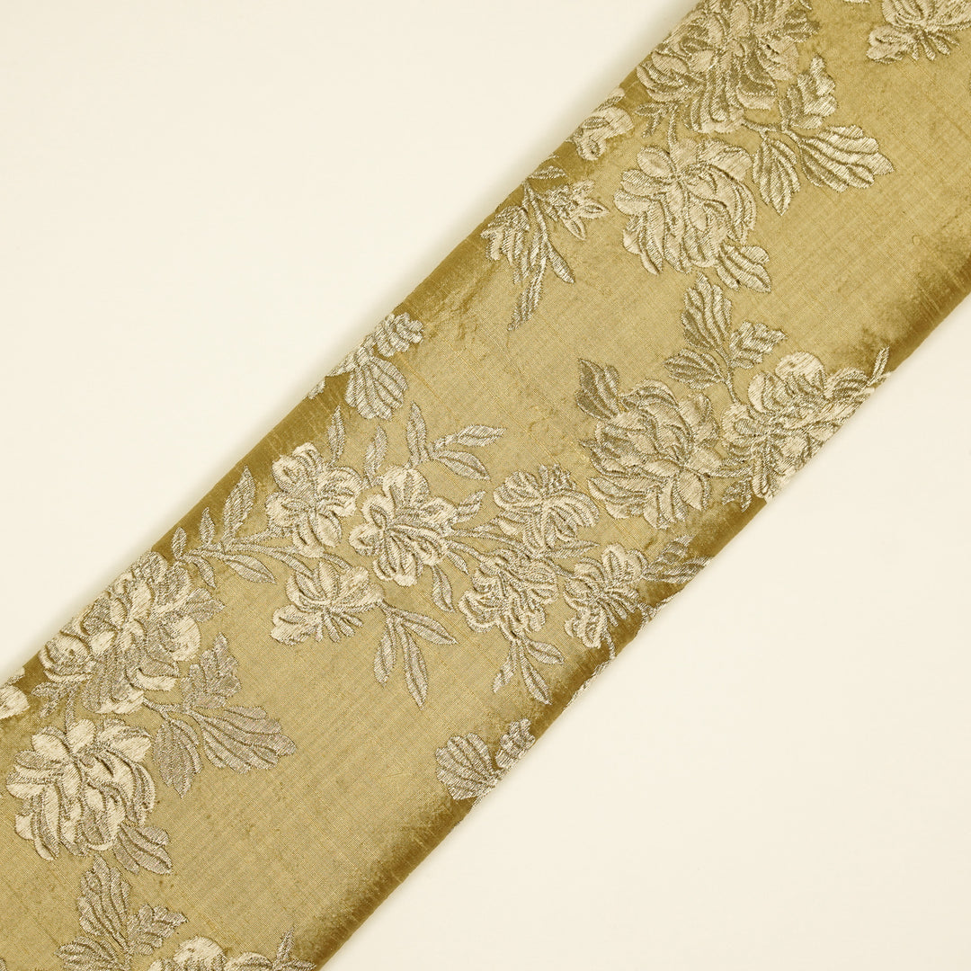 Taruja Jaal on Dark Beige Raw Silk Embroidered Fabric