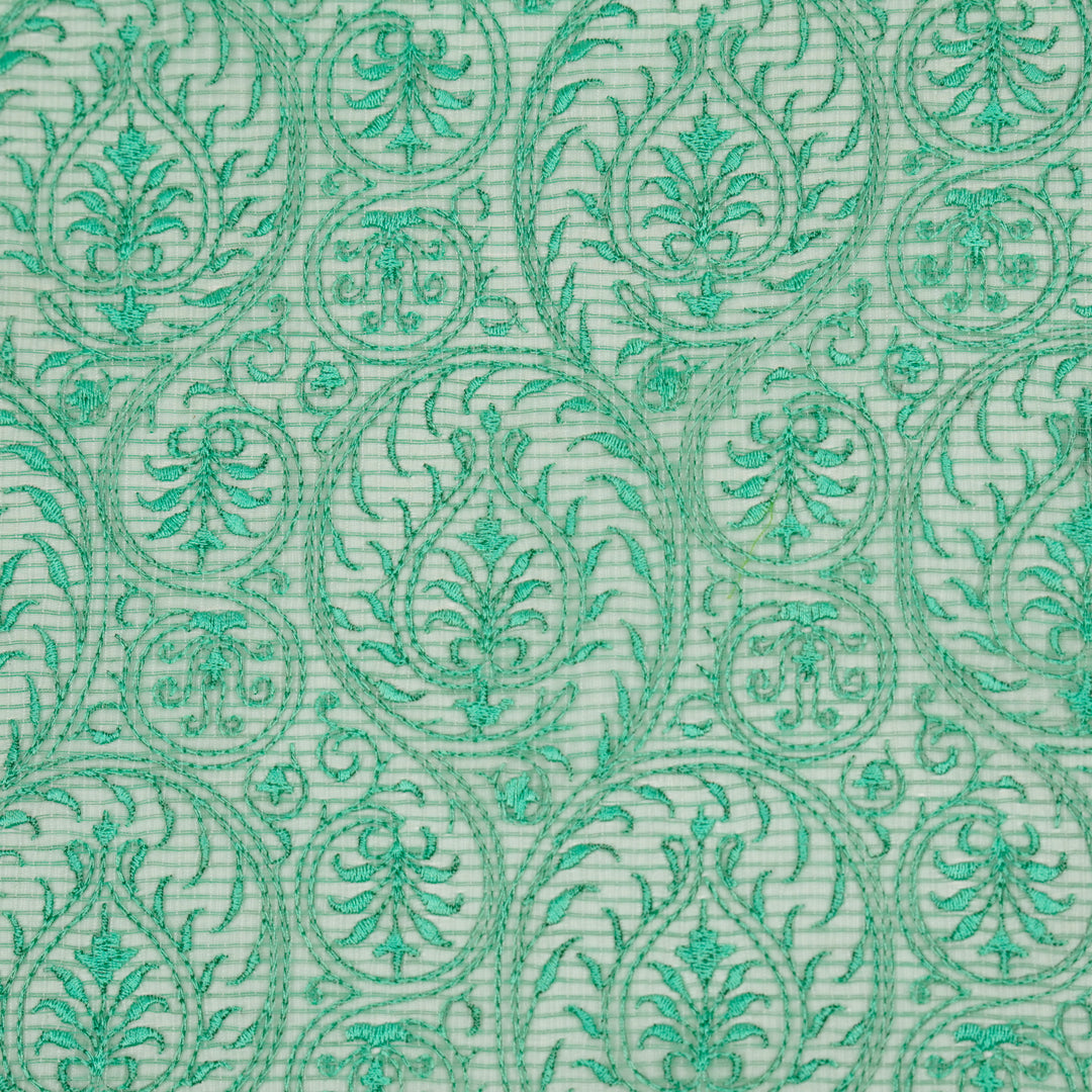 Shreenika Jaal on Aqua Green Munga Kota Embroidered Fabric