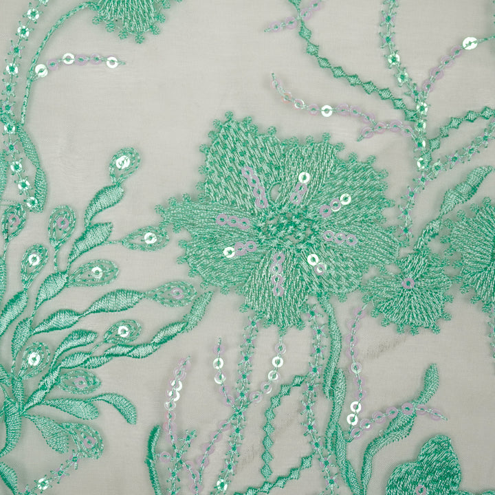 Samiha Jaal on Light Aqua Silk Organza Embroidered Fabric