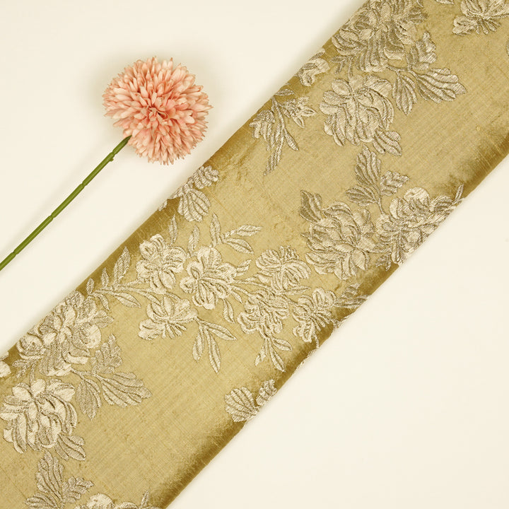 Taruja Jaal on Dark Beige Raw Silk Embroidered Fabric